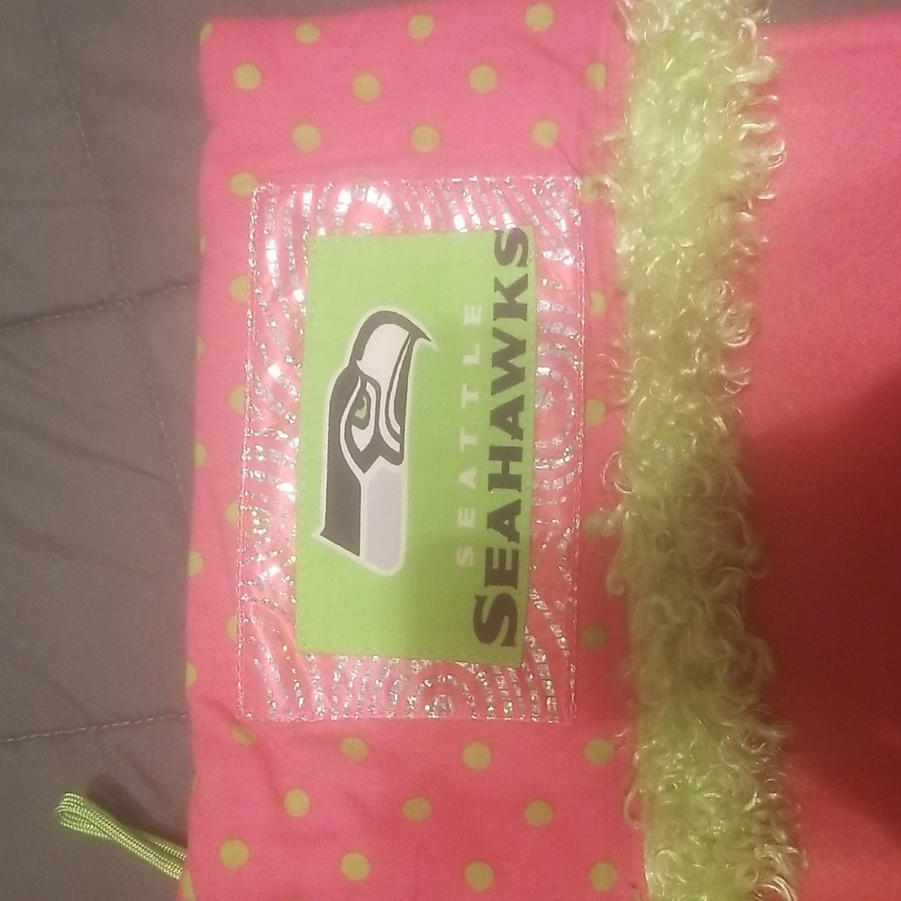 Seattle Seahawk Pink Fleece Handmade Christmas Stocking - Picture 2 of 5